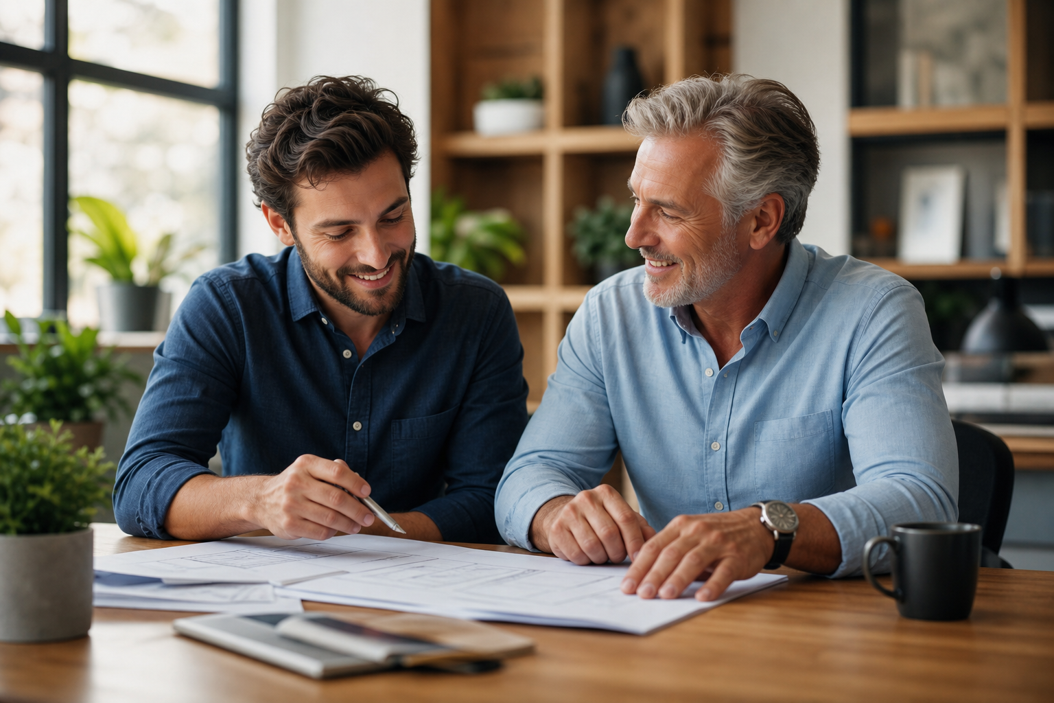 Family-owned team collaborating in a bright office